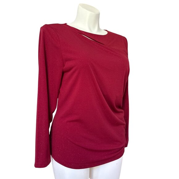 Vince Camuto Asymmetric Cutout Top, Long Sleeve Sparkle Red Women's Size XL - Picture 3 of 9